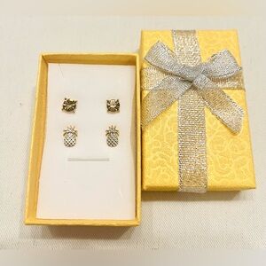 LOFT Gold-Toned Pineapple and Chocolate Rhinestone Post Back Earrings